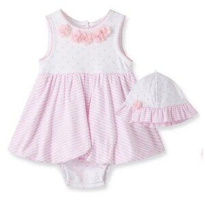 Little me Sweetheart Popover Dress & Hat Set pink white